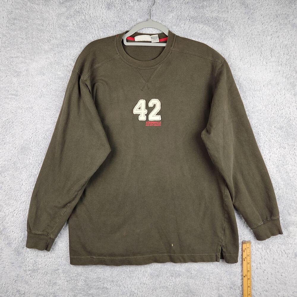 Vintage Aeropostale Sweatshirt Mens Large Green 42 Champs Flocked Knit Logo Y2k